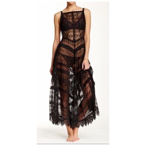 FREE PEOPLE Mitered Meadows Lace Apron Dress Black lace maxi dress - Picture 2 of 5